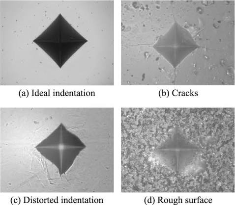 Variations of the indent made by a microhardness machine