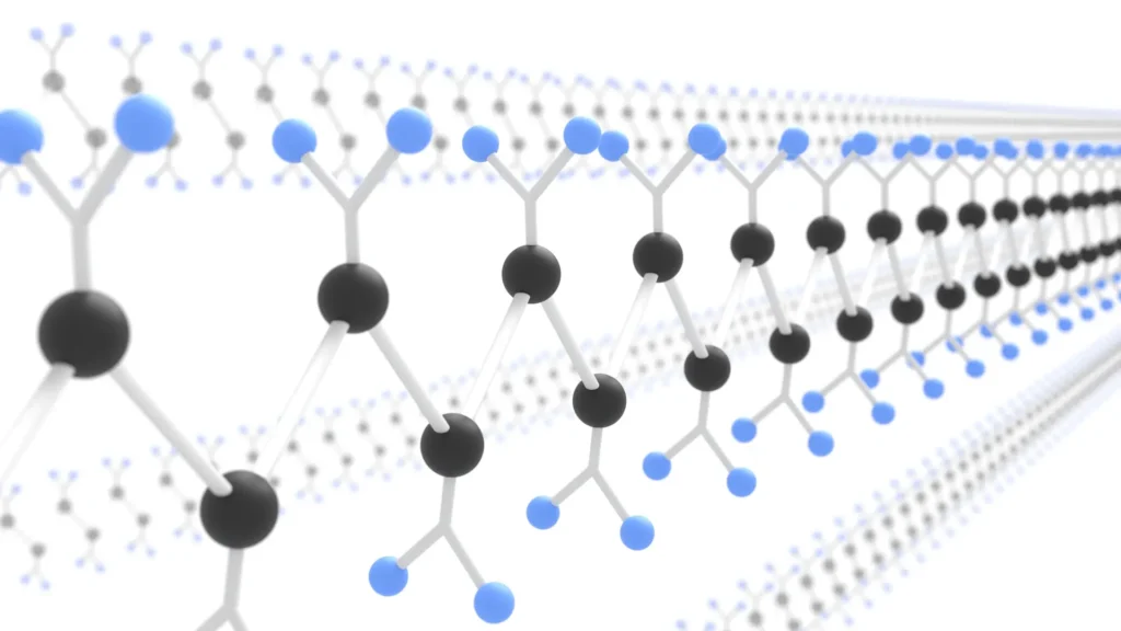 An illustration representing polymer materials and molecular chains